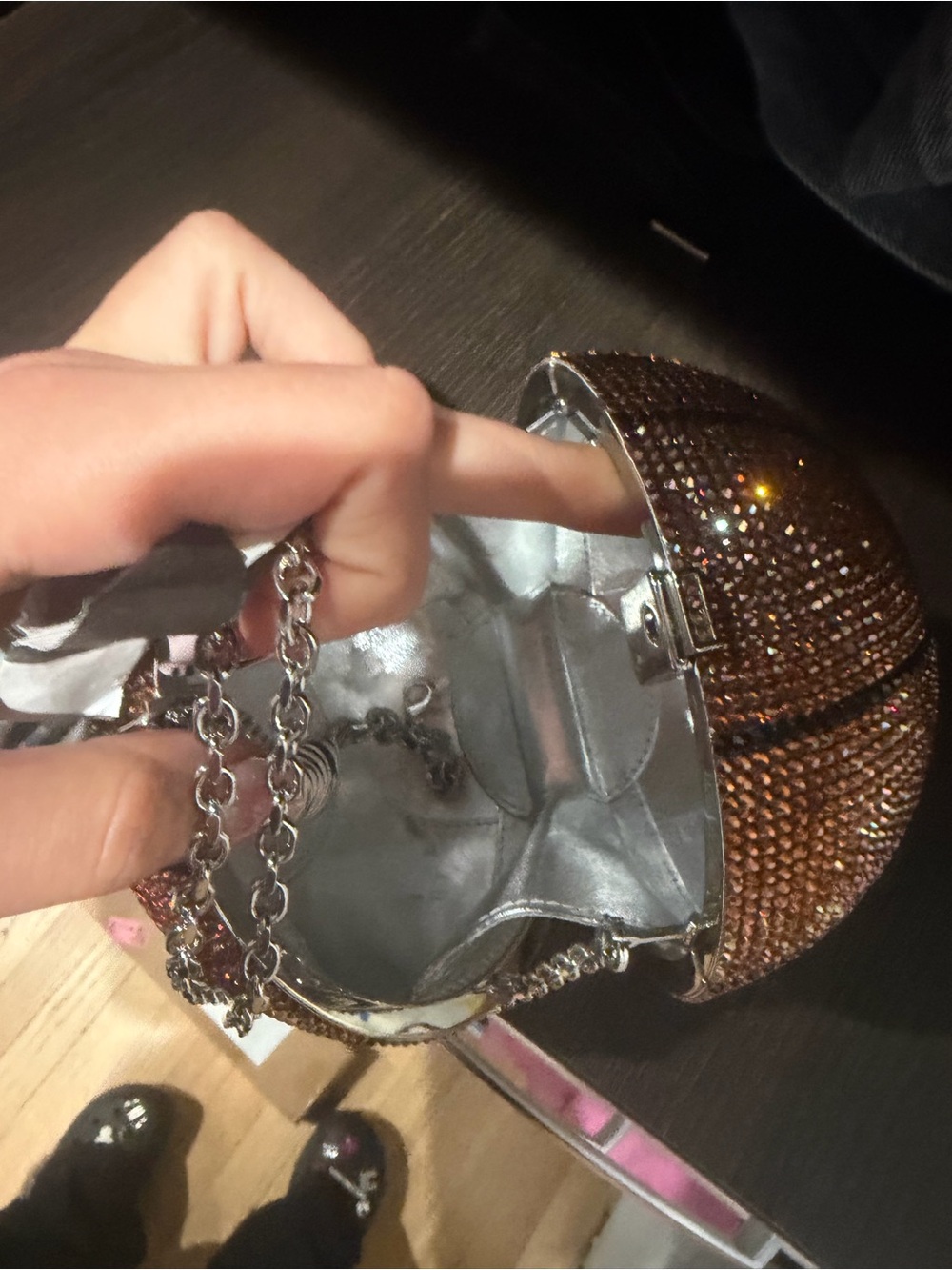 Judith Leiber Crystal Basketball Crossbody Bag in Bronze and Black - Picture 6 of 7
